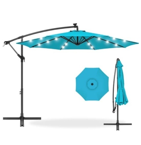 Solar LED Offset Hanging Patio Umbrella w/ Crank Tilt Adjustment - 10ft, Appears New - Lot 125