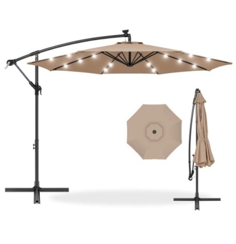 Solar LED Offset Hanging Patio Umbrella w/ Crank Tilt Adjustment - 10ft, Appears New - Lot 126