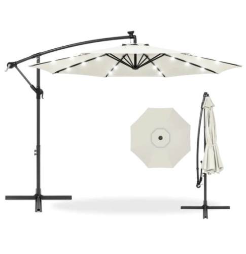 Solar LED Offset Hanging Patio Umbrella w/ Crank Tilt Adjustment - 10ft, Ecommerce Return/Box Damaged - Lot 127