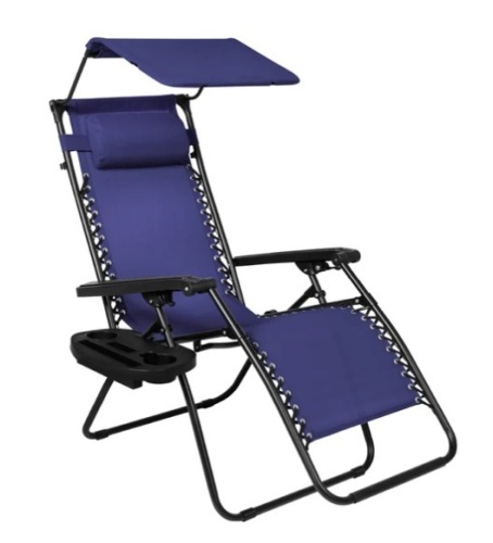 Folding Zero Gravity Recliner Patio Lounge Chair w/ Canopy, Side Tray, Appears New - Lot 129