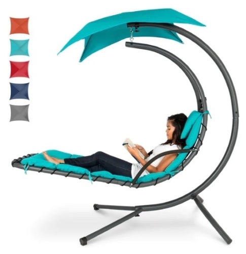 Hanging Curved Chaise Lounge Chair w/ Built-In Pillow, Removable Canopy, Appears New - Lot 206