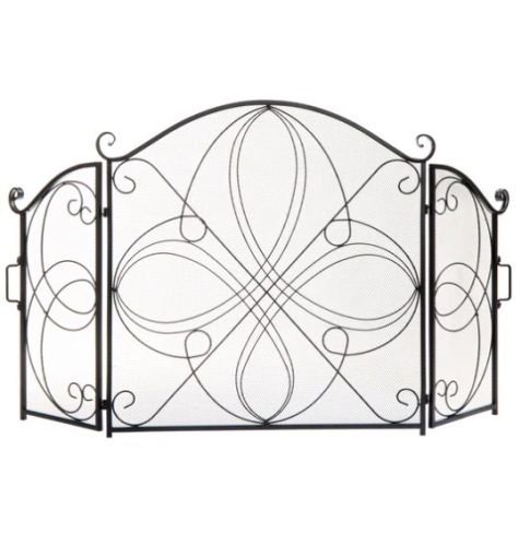 3-Panel Wrought Iron Metal Fireplace Screen Cover w/ Scroll Design - 55x33in, Appears New - Lot 208