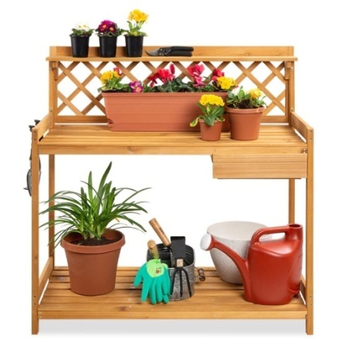 Wooden Garden Potting Bench Workstation w/ Cabinet Drawer, Open Shelf, Appears New - Lot 217