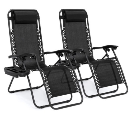 Set of 2 Adjustable Zero Gravity Patio Chair Recliners w/ Cup Holders, Black - Lot 15