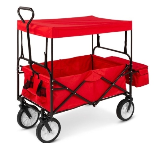 Utility Wagon Cart w/ Folding Design, 2 Cup Holders, Removable Canopy, Red - Lot 32
