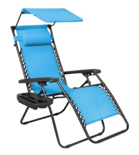 Folding Zero Gravity Recliner Patio Lounge Chair w/ Canopy, Side Tray, Light Blue - Lot 37