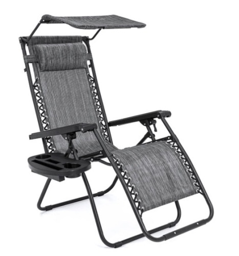 Folding Zero Gravity Recliner Patio Lounge Chair w/ Canopy, Side Tray, Gray - Lot 41