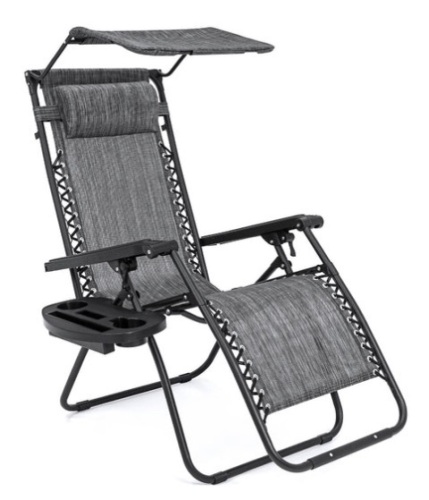 Folding Zero Gravity Recliner Patio Lounge Chair w/ Canopy, Side Tray, Gray - Lot 43