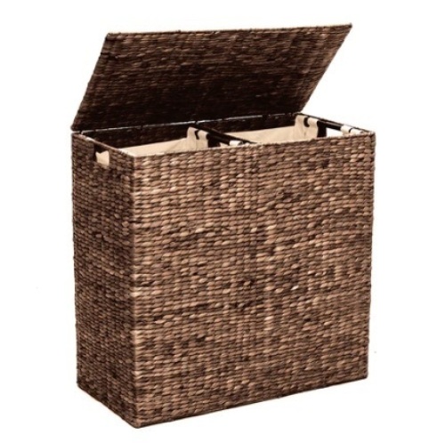 Extra Large Water Hyacinth Double Laundry Hamper Basket w/ 2 Liner Bags, Espresso, Appears New - Lot 47
