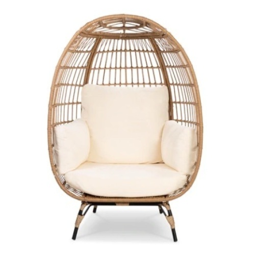 Wicker Egg Chair Oversized Indoor Outdoor Patio Lounger, Ivory, Appears New - Lot 49
