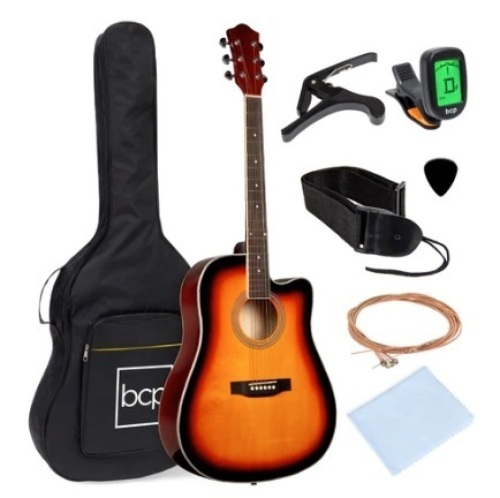 Full Size Beginner Acoustic Guitar Set with Case, Strap, Capo, 41in, Sunburst, Appears New - Lot 55