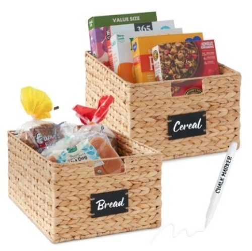 Set of 2 Water Hyancinth Pantry Baskets w/ Chalkboard, Marker, 16in, Appears New - Lot 58