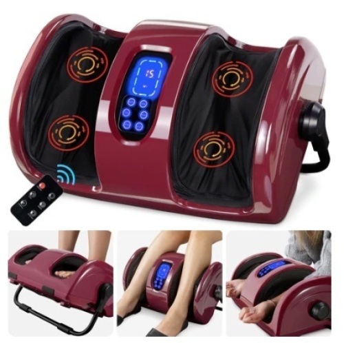 Reflexology Shiatsu Foot Massager w/ High-Intensity Rollers, Remote Control, Burgundy, Appears New - Lot 60