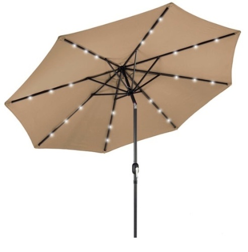 Solar LED Lighted Patio Umbrella w/ Tilt Adjustment, UV-Resistance - 10ft, Tan - Lot 102