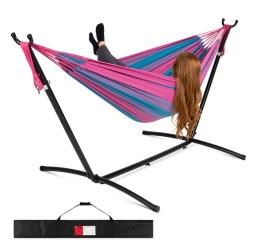 2-Person Brazilian-Style Double Hammock w/ Carrying Bag and Steel Stand, Aster - Lot 105