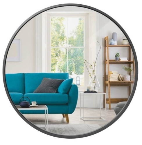 Framed Round Bathroom Vanity Wall Mirror w/ Anti-Blast Film - 36in, Matte Black - Lot 117