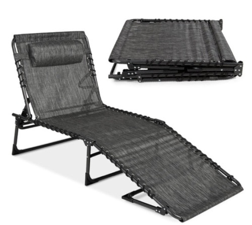 Portable Patio Chaise Lounge Chair Outdoor Recliner w/ Pillow, Gray - Lot 127