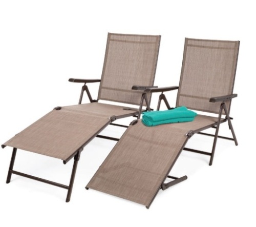Set of 2 Outdoor Patio Chaise Recliner Lounge Chairs w/ Rust-Resistant Frame, Brown - Lot 137