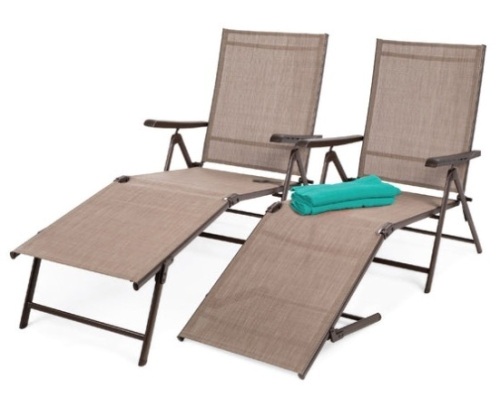 Set of 2 Outdoor Patio Chaise Recliner Lounge Chairs w/ Rust-Resistant Frame, Brown - Lot 138