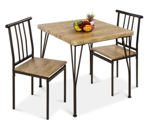 3-Piece Metal Wood Square Dining Table Furniture Set w/ 2 Chairs - Lot 140