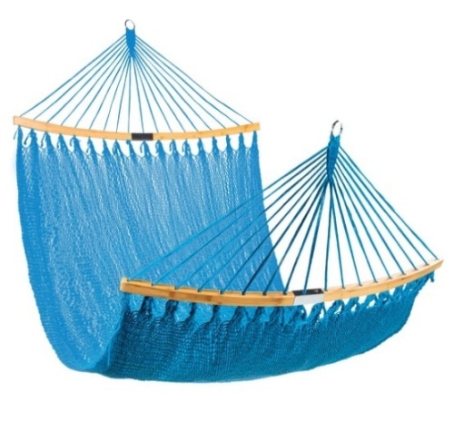 2-Person Woven Polyester Hammock w/ Curved Bamboo Spreader Bar, Carry Bag, Electric Blue - Lot 141