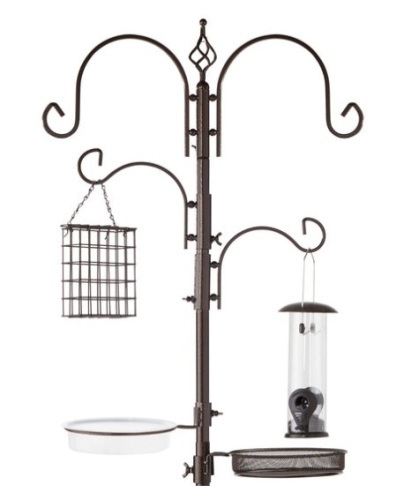 4-Hook Bird Feeding Station, Steel Feeder Stand w/ 2 Bird Feeders - 91in, Bronze - Lot 149