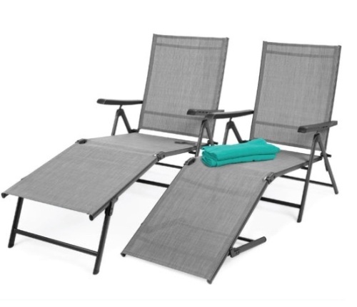 Set of 2 Outdoor Patio Chaise Recliner Lounge Chairs w/ Rust-Resistant Frame, Gray - Lot 157