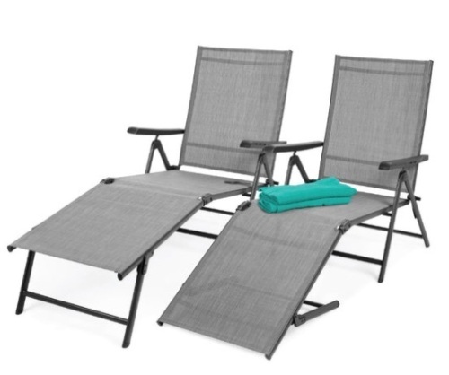 Set of 2 Outdoor Patio Chaise Recliner Lounge Chairs w/ Rust-Resistant Frame, Gray - Lot 162