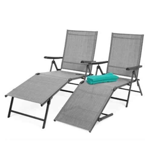 Set of 2 Outdoor Patio Chaise Recliner Lounge Chairs w/ Rust-Resistant Frame, Gray, Appears New - Lot 69