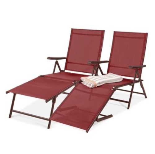 Set of 2 Outdoor Patio Chaise Recliner Lounge Chairs w/ Rust-Resistant Frame, Red, Appears New - Lot 71