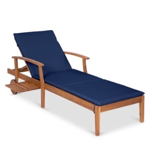 Adjustable Acacia Wood Chaise Lounge Chair w/ Side Table, Wheels - 79x26in, Navy, Appears New - Lot 77