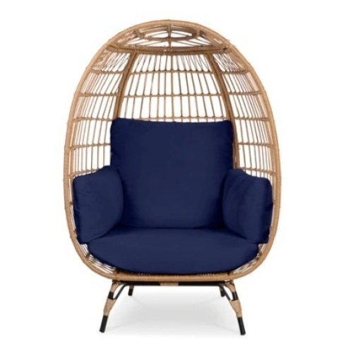 Wicker Egg Chair Oversized Indoor Outdoor Patio Lounger, Navy, Appears New - Lot 79
