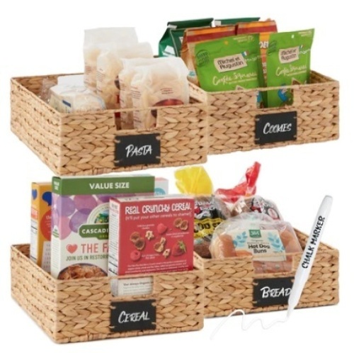 Set of 4 Water Hyancinth Pantry Baskets w/ Chalkboard, Chalk Marker, Natural, Appears New - Lot 81