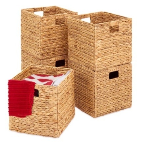 Set of 5 Collapsible Hyacinth Storage Baskets w/ Inserts - 12x12in, Natural, Appears New - Lot 82