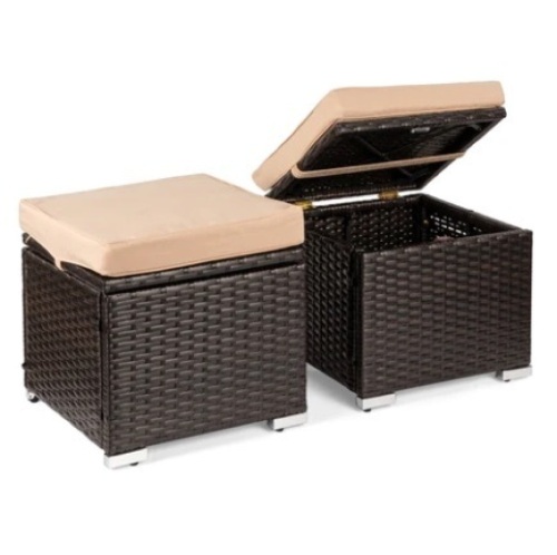 Set of 2 Wicker Ottomans, Multipurpose w/ Removable Cushions, Steel Frame, Brown/Beige, Appears New - Lot 83