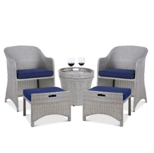 5-Piece Outdoor Wicker Bistro Set w/ Side Storage Table, No Assembly, Gray/Navy, Appears New - Lot 86