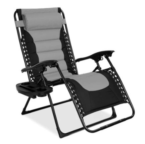 Oversized Padded Zero Gravity Chair, Folding Recliner w/ Headrest, Side Tray, Gray/Black, Appears New - Lot 89