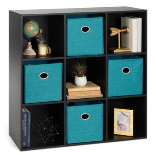 9-Cube Bookshelf Storage Display w/ 3 Removable Panels, Customizable Design, Black, Appears New - Lot 91