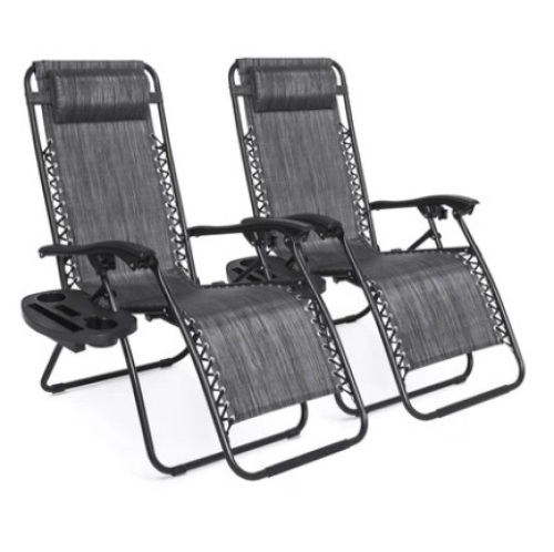 Set of 2 Adjustable Zero Gravity Patio Chair Recliners w/ Cup Holders, Gray, Appears New - Lot 93