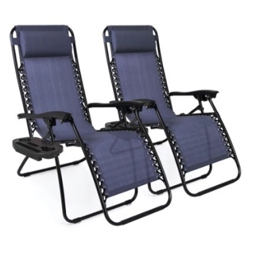 Set of 2 Adjustable Zero Gravity Patio Chair Recliners w/ Cup Holder, Blue, Appears New - Lot 95