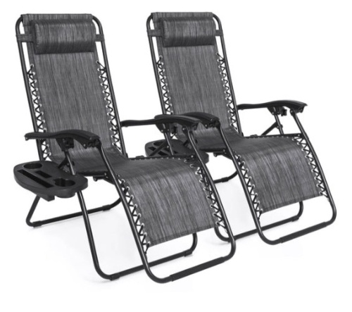 Set of 2 Adjustable Zero Gravity Patio Chair Recliners w/ Cup Holders, Gray - Lot 181