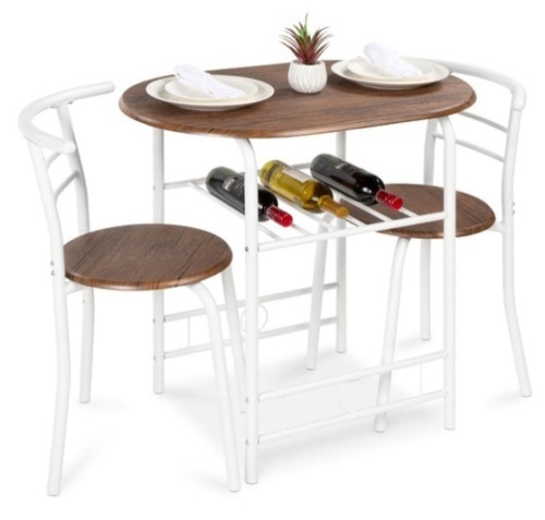 3-Piece Wooden Table & Chairs Dining Set w/ Lower Storage Shelf, White/Brown - Lot 183