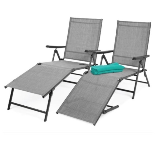 Set of 2 Outdoor Patio Chaise Recliner Lounge Chairs w/ Rust-Resistant Frame, Gray - Lot 186