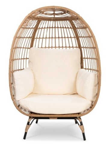 Wicker Egg Chair Oversized Indoor Outdoor Patio Lounger, Ivory - Lot 189