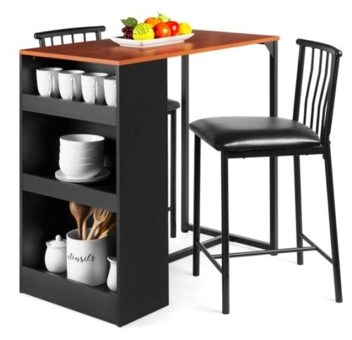 3-Piece Counter Height Kitchen Dining Table Set w/ Storage Shelves, Espresso - Lot 194