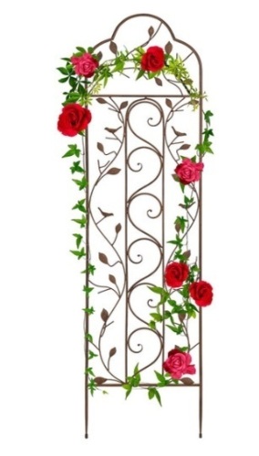Iron Arched Garden Trellis Fence Panel w/ Branches, Birds - 60x15in - Lot 197