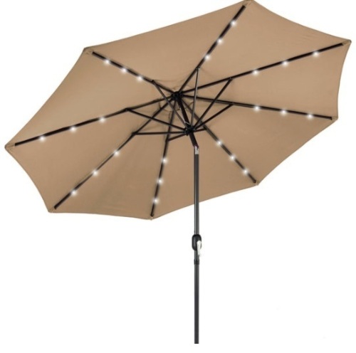 Solar LED Lighted Patio Umbrella w/ Tilt Adjustment, UV-Resistance - 10ft, Tan - Lot 199