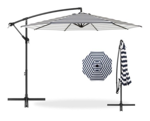 Offset Hanging Patio Umbrella - 10ft, Navy Stripe - Lot 200