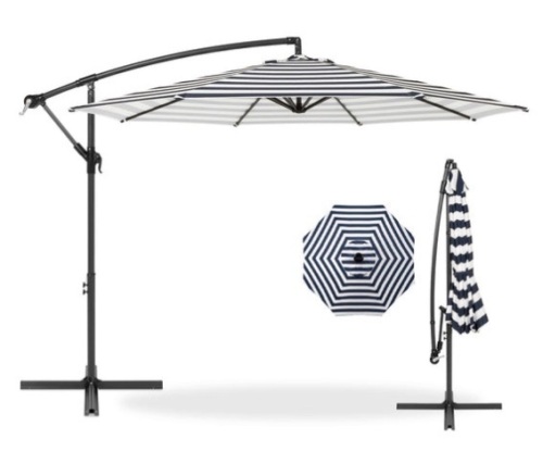 Offset Hanging Patio Umbrella - 10ft, Navy Stripe - Lot 201