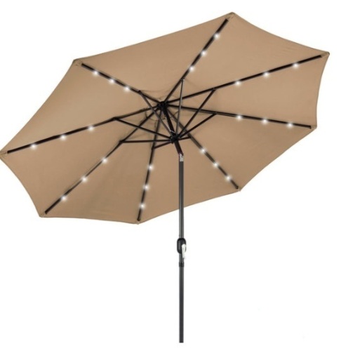 Solar LED Lighted Patio Umbrella w/ Tilt Adjustment, UV-Resistance - 10ft, Tan - Lot 206
